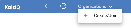 kaiziq | top panel button to create organization