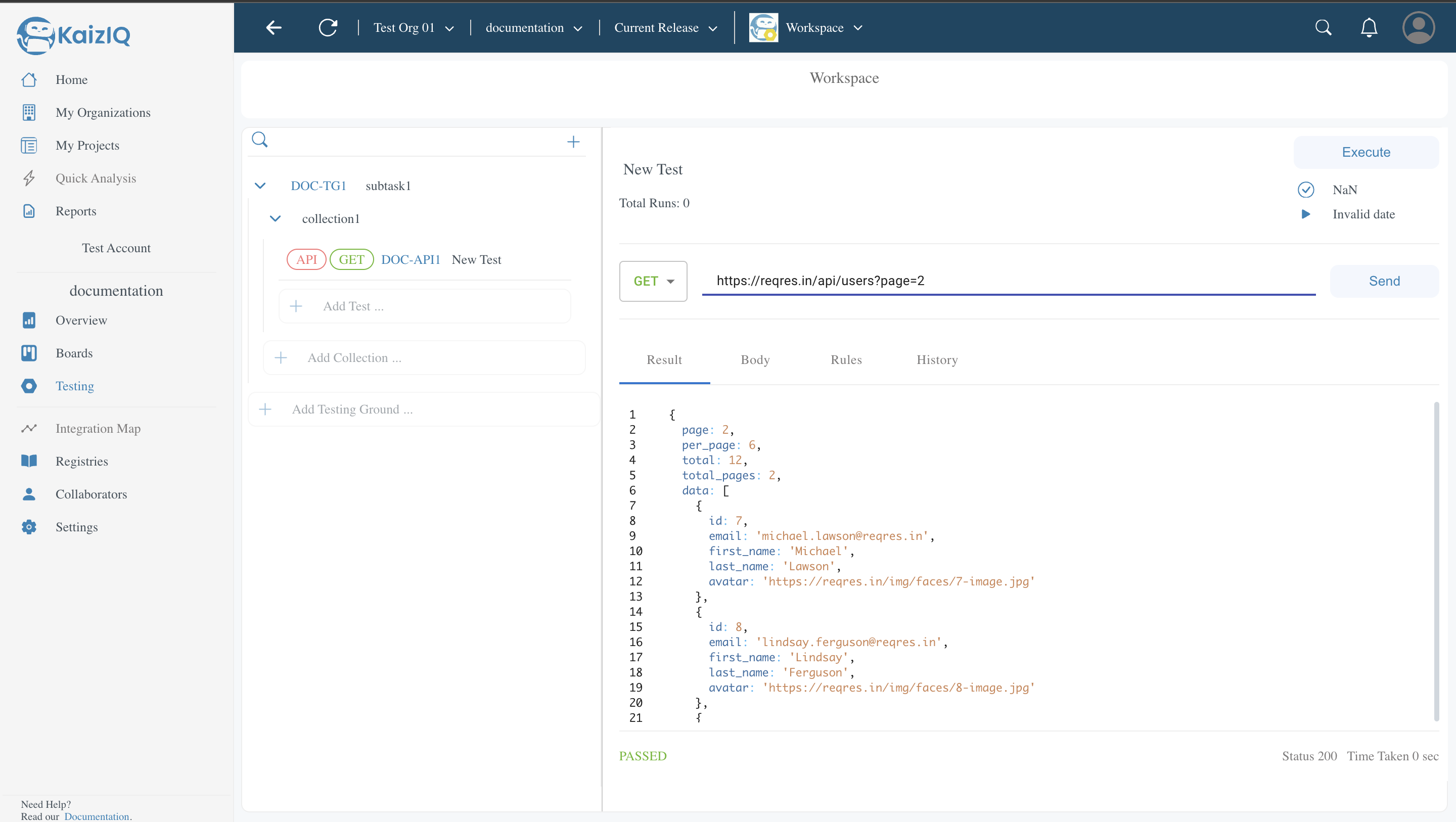 KaizIQ Test API Test Get
