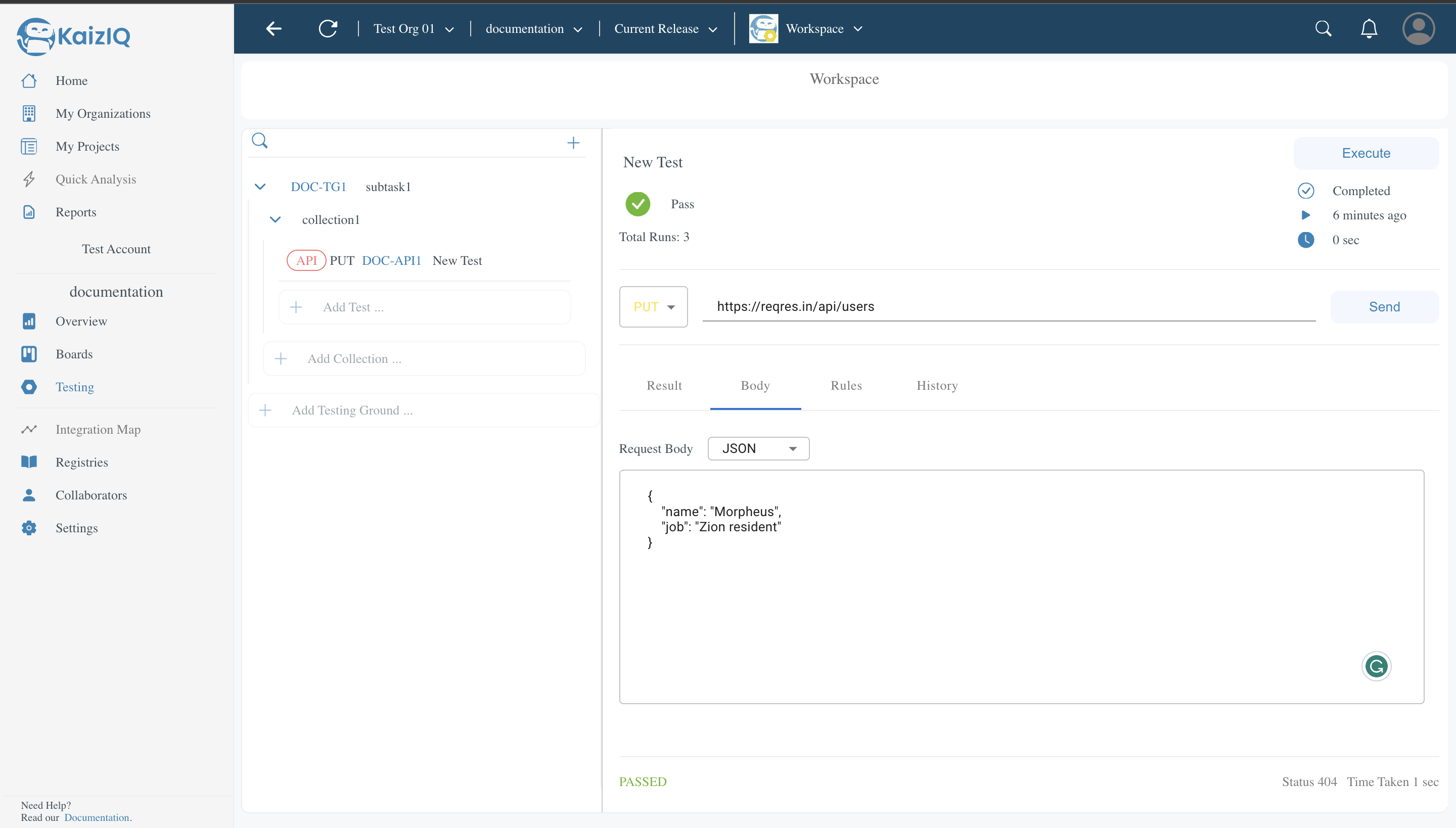 KaizIQ Test API Test Put