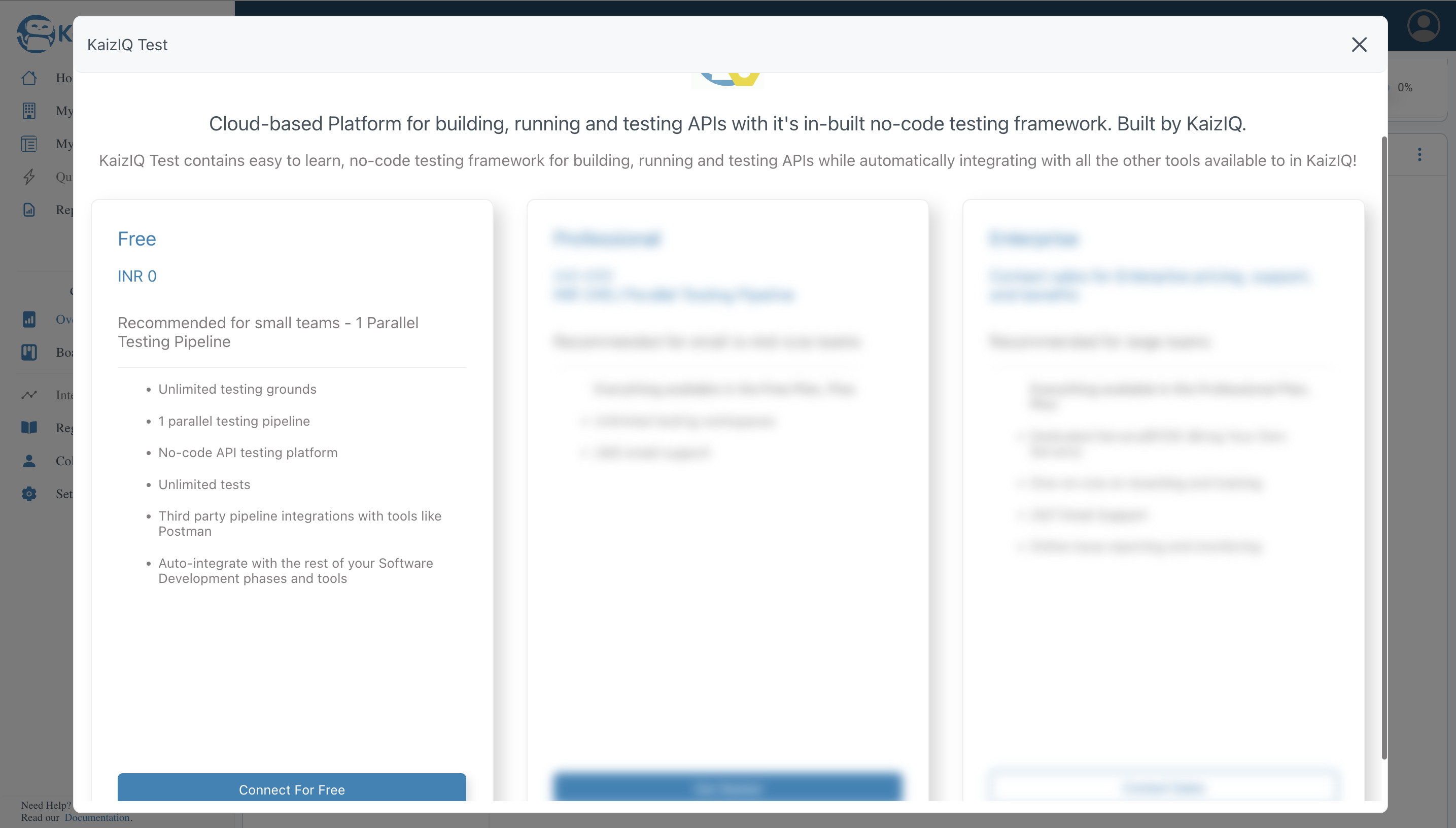KaizIQ Test Connect for free